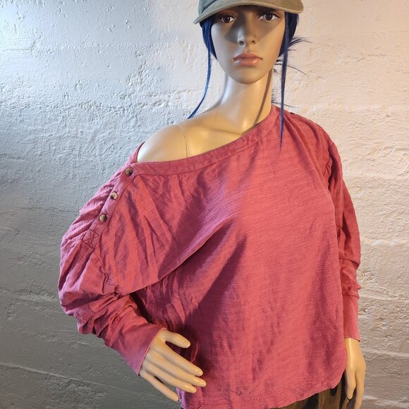 Anthropologie Blush Pink Off the Shoulder Long Sleeve Button Accents Blouse M - Picture 12 of 12